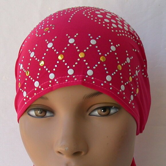 Pink Pre-Tied Stud Fashion Cap Slip On Bonnet Hijab Undercap #5 - Picture 3 of 3